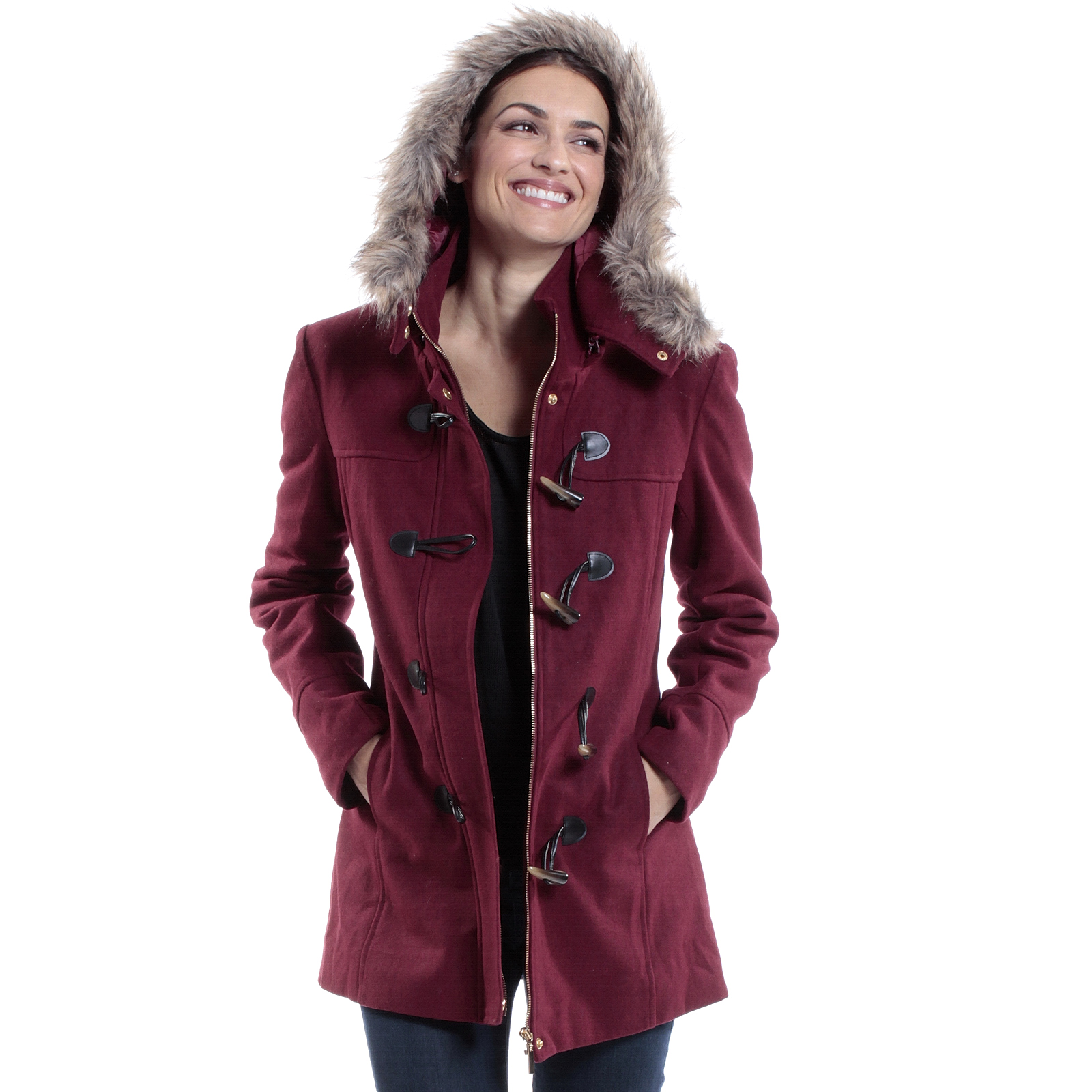 Alpine Swiss Duffy Women's Hooded Parka Fur Trim Wool Coat Toggle